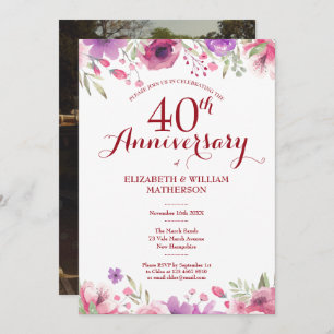 Invitation 40e anniversaire Mariage photo Roses de couleur d'