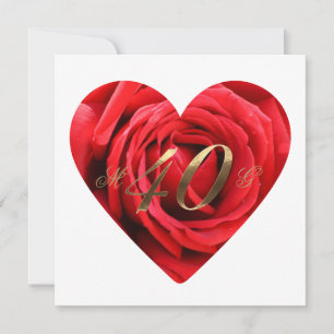 Invitation 40e anniversaire Mariage Roses rouges Coeur élégan