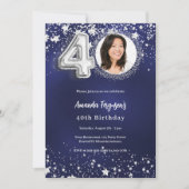 Invitation 40e anniversaire marine bleu argent étoiles photo  (Devant)