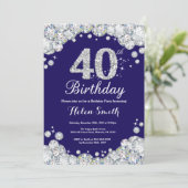 Invitation 40e anniversaire Marine Bleu et Diamant d'argent (Debout devant)