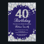 Invitation 40e anniversaire Marine Bleu et Diamant d'argent<br><div class="desc">Invitation du 40e anniversaire. Marine Blue et Silver Rhinestone Diamond. Élégant invitation de Bassorh Anniversaire. Anniversaire adulte. Femmes Anniversaire. Hommes Anniversaire. Pour plus de personnalisation,  cliquez sur le bouton "Customiser" et utilisez notre outil de conception pour modifier ce modèle.</div>