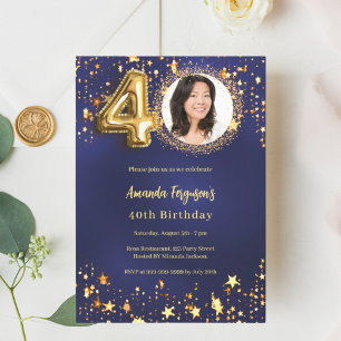 Invitation 40e anniversaire marine bleu or étoiles photo