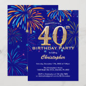 Invitation 40e anniversaire Marine Blue and Gold Rainbow Fire (Devant / Derrière)