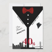 Invitation 40e anniversaire Martini Glass Red Bow Cravate (Devant)
