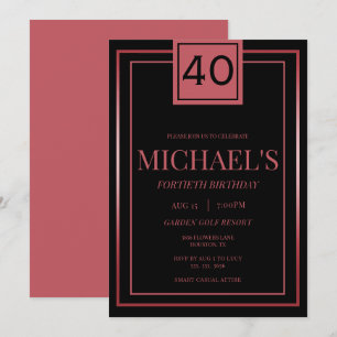 Invitation 40e anniversaire Masculin Moderne Rouge & Noir