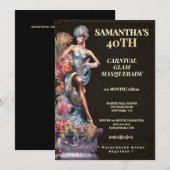 Invitation 40e Anniversaire Masqué Noir Or (Devant / Derrière)