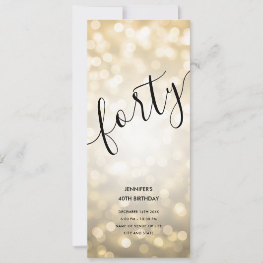 Invitation 40e Anniversaire Menu Gold Parties scintillant Lum (Devant)