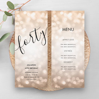 Invitation 40e anniversaire Menu Rose Gold Parties scintillan