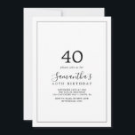 Invitation 40e anniversaire minimaliste<br><div class="desc">Cette invitation minimaliste de 40ème anniversaire est parfaite pour une simple fête d'anniversaire. Le design romantique moderne présente une typographie classique en noir et blanc associée à une calligraphie rustique mais élégante avec un style vintage lettré à la main. Personnalisable dans n'importe quelle couleur. Gardez le design simple et élégant,...</div>