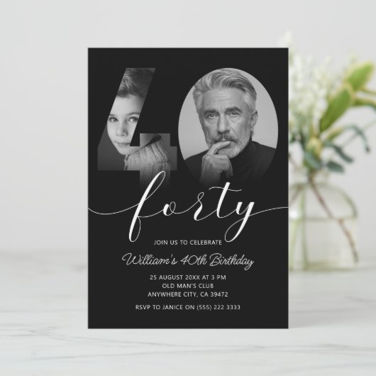 Invitation 40e anniversaire minimaliste quarante photo (Debout devant)