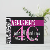 Invitation 40e anniversaire Modèle personnalisé - noir rose z (Debout devant)