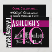 Invitation 40e anniversaire Modèle personnalisé - noir rose z (Devant / Derrière)