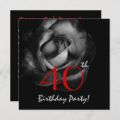 Invitation 40e anniversaire Modèle Silver and Red Rose V208 (Devant / Derrière)