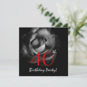 Invitation 40e anniversaire Modèle Silver and Red Rose V208 (Debout devant)