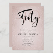 Invitation 40e anniversaire Modern Script Rose Gold Party (Devant / Derrière)
