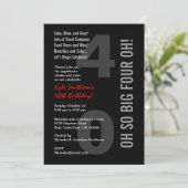 Invitation 40e anniversaire moderne Black White Red FOUR OH! (Debout devant)