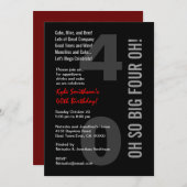 Invitation 40e anniversaire moderne Black White Red FOUR OH! (Devant / Derrière)