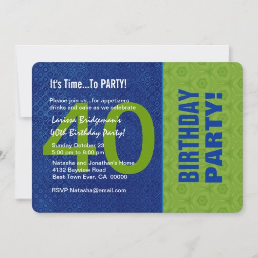 Invitation 40e anniversaire Moderne Bleu et Vert B40D (Devant)