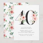 Invitation 40e anniversaire Moderne Floral Rose Gold Green (Devant / Derrière)