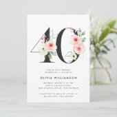 Invitation 40e anniversaire Moderne Floral Rose Gold Green (Debout devant)