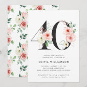 Invitation 40e anniversaire Moderne Floral Rose Gold Green (Devant / Derrière)