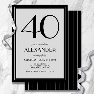 Invitation 40e Anniversaire Moderne Minimaliste Hommes Noir G