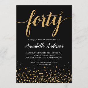 Invitation 40e Anniversaire moderne Noir Confetti Script