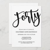 Invitation 40e anniversaire moderne noir et blanc (Devant / Derrière)
