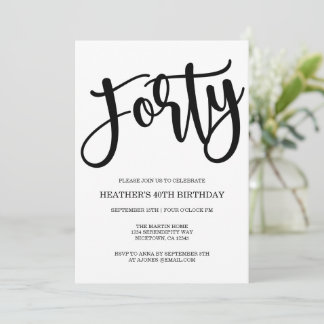 Invitation 40e anniversaire moderne noir et blanc