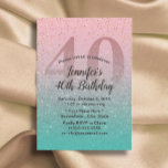 Invitation 40e anniversaire moderne rose Turquoise Parties sc<br><div class="desc">Parties scintillant Turquoise moderne en argent rose 40e anniversaire Invitations de fête.</div>