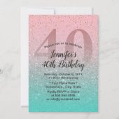 Invitation 40e anniversaire moderne rose Turquoise Parties sc (Devant)