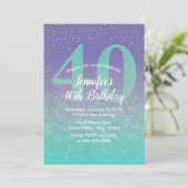 Invitation 40e anniversaire moderne Turquoise & violet Partie (Debout devant)