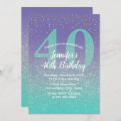 Invitation 40e anniversaire moderne Turquoise & violet Partie (Devant / Derrière)