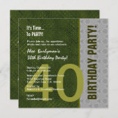 Invitation 40e anniversaire moderne vert et argent S302 (Devant / Derrière)