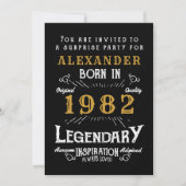 Invitation 40e anniversaire Né 1982 Black Gold Retro (Devant)
