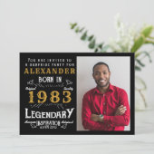 Invitation 40e anniversaire Né 1983 Black Gold Retro Photo (Debout devant)