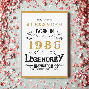 Invitation 40e anniversaire Né en 1986 Légende en or blanc