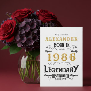 Invitation 40e anniversaire Né en 1986 Or Blanc Rétro Vintage