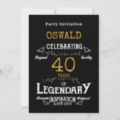 Invitation 40e anniversaire Né légendaire Black Gold Retro (Devant)