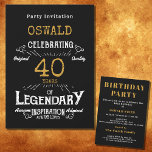Invitation 40e anniversaire Né légendaire Black Gold Retro<br><div class="desc">Pour ceux qui fêtent leur 40e anniversaire, nous avons l'invitation idéale de fête d'anniversaire avec une sensation vintage. L'arrière - plan noir avec un design de typographie vintage blanc et or est simple et élégant avec une touche rétro. Customisez facilement le texte de ce cadeau d'anniversaire en utilisant le modèle...</div>