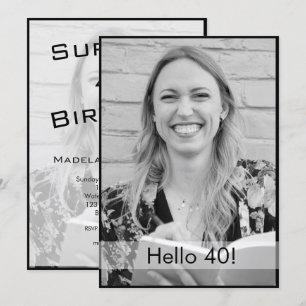Invitation 40e anniversaire noir blanc photo moderne élégant