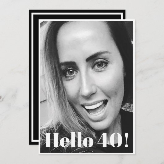 Invitation 40e anniversaire noir blanc photo moderne élégant (Devant / Derrière)