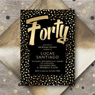 Invitation 40e anniversaire Noir Confetti or