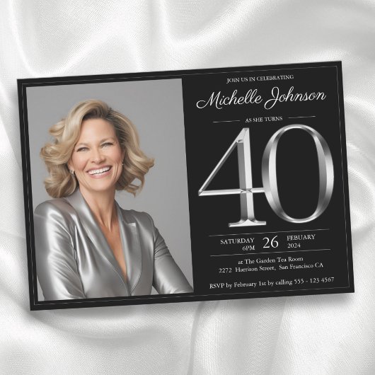 Invitation 40e anniversaire noir et argent