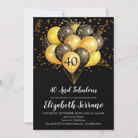 Invitation 40e anniversaire Noir et Or (Devant)