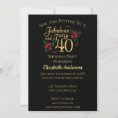 Invitation 40e anniversaire Noir et or avec Rose (Devant)