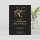 Invitation 40e anniversaire Noir et or avec Rose (Debout devant)
