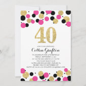 Invitation 40e anniversaire Noir Hot Pink Gold Parties scinti (Devant)