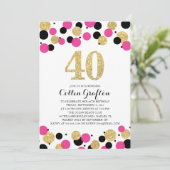 Invitation 40e anniversaire Noir Hot Pink Gold Parties scinti (Debout devant)
