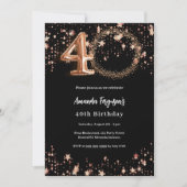 Invitation 40e anniversaire noir rose étoiles photo or (Devant)